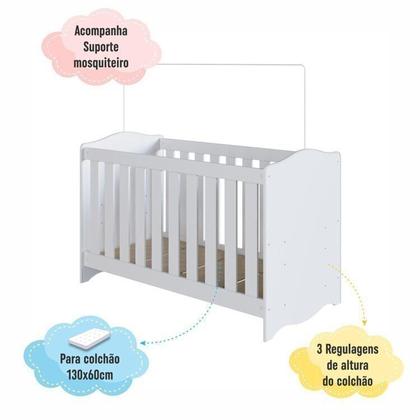 Imagem de Conjunto Quarto de Bebê 1 Berço 1 Cômoda 4 Gavetas Trocador 1 Prateleira Branco