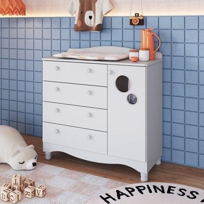 Imagem de Conjunto Quarto de Bebê 1 Berço 1 Cômoda 4 Gavetas Trocador 1 Prateleira Branco