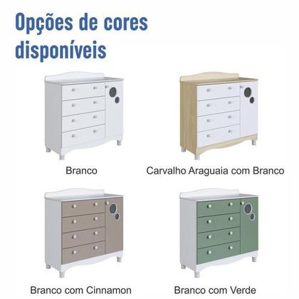 Imagem de Conjunto Quarto de Bebê 1 Berço 1 Cômoda 4 Gavetas Trocador 1 Prateleira Branco