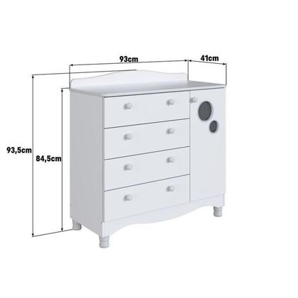 Imagem de Conjunto Quarto de Bebê 1 Berço 1 Cômoda 4 Gavetas Trocador 1 Prateleira Branco