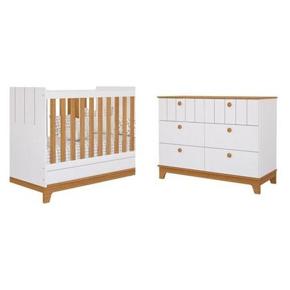 Imagem de Conjunto Quarto de Bebê 1 Berço 1 Cômoda 6 Gavetas Chantilly Branco/Nature