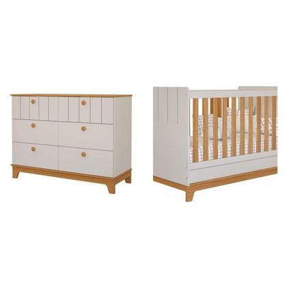Imagem de Conjunto Quarto de Bebê 1 Berço 1 Cômoda 6 Gavetas Chantilly Off White / Nature