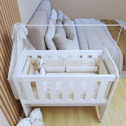 Imagem de Conjunto Quarto de Bebê 100% MDF Mini Berço com Colchão e Cômoda 1 Porta 4 Gavetas Branco
