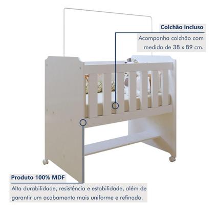 Imagem de Conjunto Quarto de Bebê 100% MDF Mini Berço com Colchão e Cômoda 1 Porta 4 Gavetas Branco