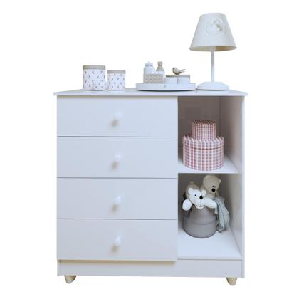 Imagem de Conjunto Quarto de Bebê 100% MDF Mini Berço com Colchão e Cômoda 1 Porta 4 Gavetas Branco