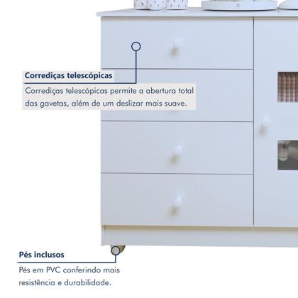 Imagem de Conjunto Quarto de Bebê 100% MDF Mini Berço com Colchão e Cômoda 1 Porta 4 Gavetas Branco