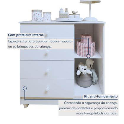 Imagem de Conjunto Quarto de Bebê 100% MDF Mini Berço com Colchão e Cômoda 1 Porta 4 Gavetas Branco