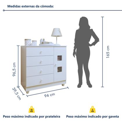 Imagem de Conjunto Quarto de Bebê 100% MDF Mini Berço com Colchão e Cômoda 1 Porta 4 Gavetas