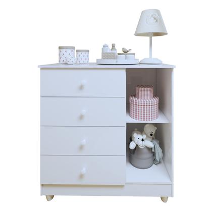 Imagem de Conjunto Quarto de Bebê 100% MDF Mini Berço com Colchão e Cômoda 1 Porta 4 Gavetas