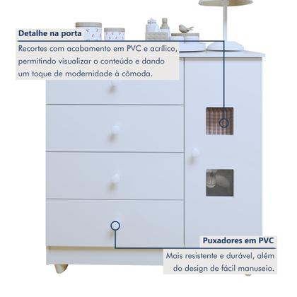 Imagem de Conjunto Quarto de Bebê 100% MDF Mini Berço com Colchão e Cômoda 1 Porta 4 Gavetas