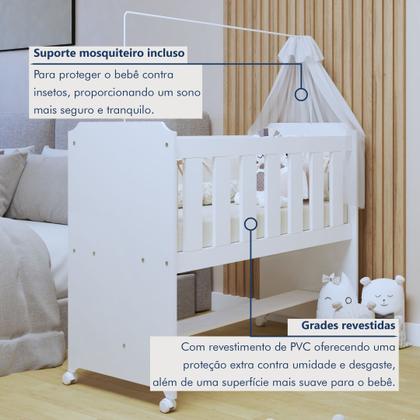 Imagem de Conjunto Quarto de Bebê 100% MDF Mini Berço com Colchão e Cômoda 1 Porta 4 Gavetas