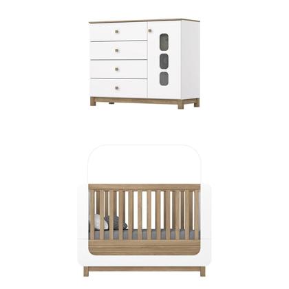 Imagem de Conjunto Quarto de Bebê Berço 2 em 1 e Cômoda Sophia Espresso Móveis Branco e Jequitiba