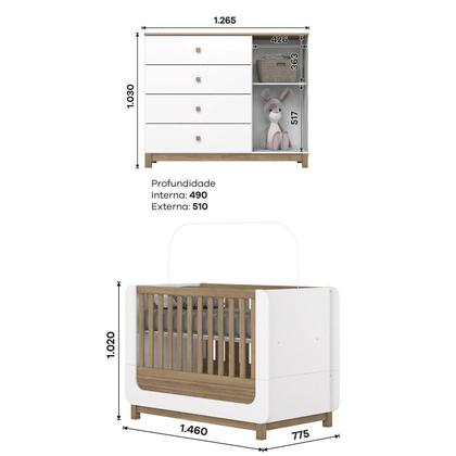 Imagem de Conjunto Quarto de Bebê Berço 2 em 1 e Cômoda Sophia Espresso Móveis Branco e Jequitiba