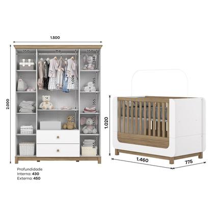 Imagem de Conjunto Quarto de Bebê Berço 2 em 1 e Guarda-Roupa Sophia Espresso Móveis Branco e Jequitibá HP
