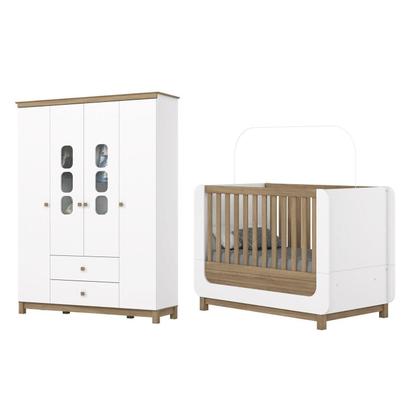 Imagem de Conjunto Quarto de Bebê Berço 2 em 1 e Guarda-Roupa Sophia Espresso Móveis Branco e Jequitibá HP