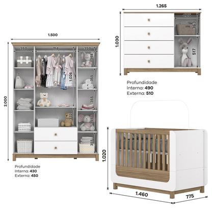 Imagem de Conjunto Quarto de Bebê Berço 2 em 1, Guarda-roupa e Cômoda Sophia Espresso Móveis