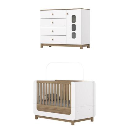Imagem de Conjunto Quarto de Bebê Berço e Cômoda Aconchego Branco/Jequitibá