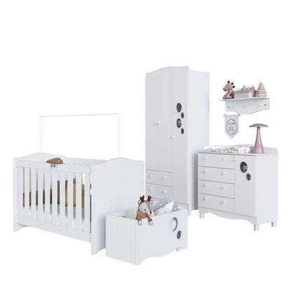 Imagem de Conjunto Quarto de Bebê com Berço, Cômoda, Guarda-roupa, Prateleira e Baú de Brinquedos