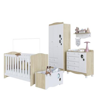 Imagem de Conjunto Quarto de Bebê com Berço, Cômoda, Guarda-roupa, Prateleira e Caixa de Brinquedos