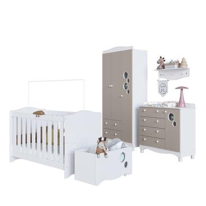 Imagem de Conjunto Quarto de Bebê com Berço, Cômoda, Guarda-roupa, Prateleira e Caixa de Brinquedos