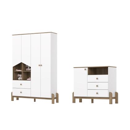 Imagem de Conjunto Quarto de Bebê com Guarda-Roupa 4 Portas e Cômoda Ternura Branco/Jequitibá