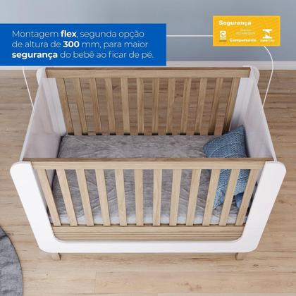 Imagem de Conjunto Quarto de Bebê Completo Berço 2 em 1, Guarda-Roupa e Cômoda Sophia Branco e Jequitiba