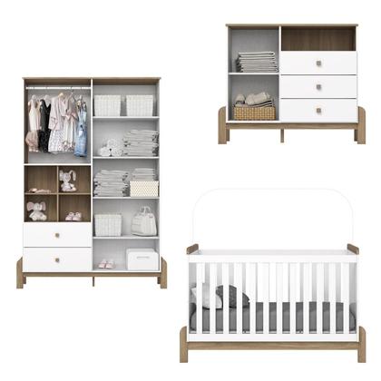 Imagem de Conjunto Quarto de Bebê Completo Berço 2 em 1, Guarda-Roupa e Cômoda Yuri Espresso Móveis Branco/Jequitibá HP