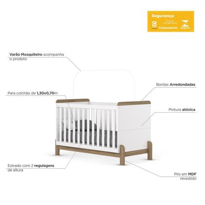 Imagem de Conjunto Quarto de Bebê Completo Berço 2 em 1, Guarda-Roupa e Cômoda Yuri Espresso Móveis Branco/Jequitibá HP