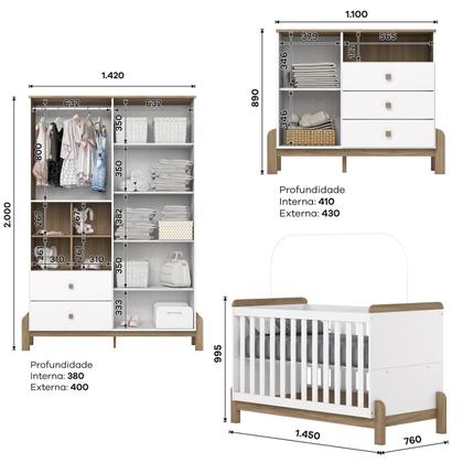 Imagem de Conjunto Quarto de Bebê Completo Berço 2 em 1, Guarda-roupa e Cômoda Yuri Espresso Móveis