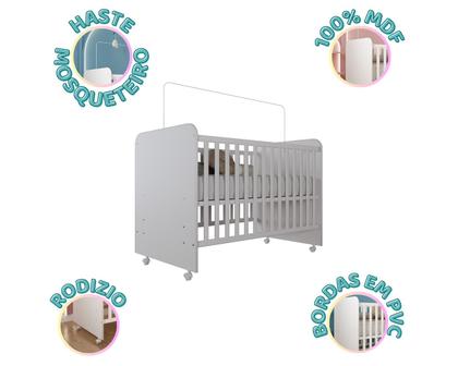 Imagem de Conjunto Quarto de Bebê Completo com GuardaRoupa 3 Portas e Berço com Rodinhas  Branco Moderno, Seguro e Funcional