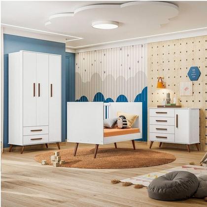 Imagem de Conjunto Quarto de Bebê Encanto Retrô 1 Berço 1 Cômoda 4 Gavetas 1 Guarda Roupas 3 Portas