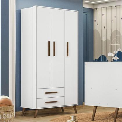 Imagem de Conjunto Quarto de Bebê Encanto Retrô 1 Berço 1 Cômoda 4 Gavetas 1 Guarda Roupas 3 Portas