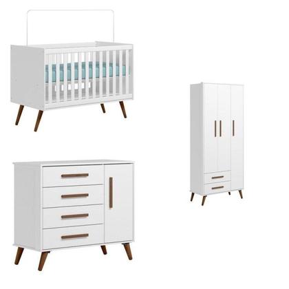 Imagem de Conjunto Quarto de Bebê Encanto Retrô 1 Berço 1 Cômoda 4 Gavetas 1 Guarda Roupas 3 Portas