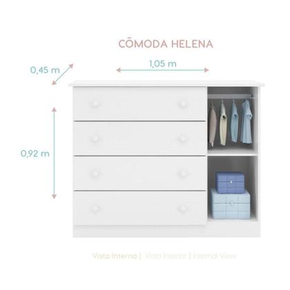 Imagem de Conjunto Quarto de Bebê Guarda Roupa, Cômoda Helen e Berço 1 com Rodízios Branco Phoenix Qmovi