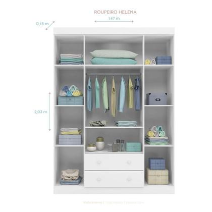 Imagem de Conjunto Quarto de Bebê Guarda Roupa, Cômoda Helen e Berço 1344 com Rodízios e Colchão Light Phoenix Qmovi Ortobom