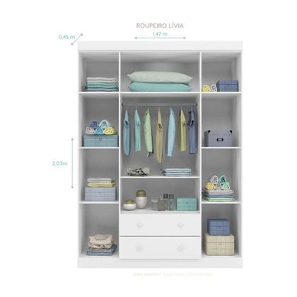 Imagem de Conjunto Quarto de Bebê Guarda Roupa, Cômoda Lívia e Berço 1344 com Colchão Light Phoenix Qmovi Ortobom