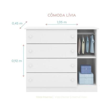 Imagem de Conjunto Quarto de Bebê Guarda Roupa, Cômoda Lívia e Berço 1344 com Colchão Light Phoenix Qmovi Ortobom