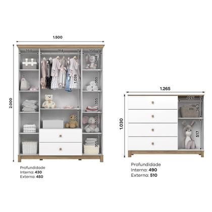 Imagem de Conjunto Quarto de Bebê Guarda-roupa e Cômoda Sophia Espresso Móveis Branco e Jequitiba