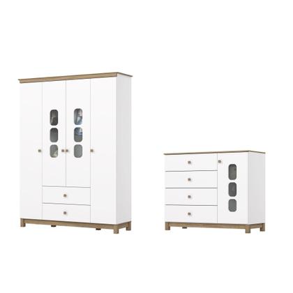 Imagem de Conjunto Quarto de Bebê Guarda-roupa e Cômoda Sophia Espresso Móveis Branco e Jequitiba