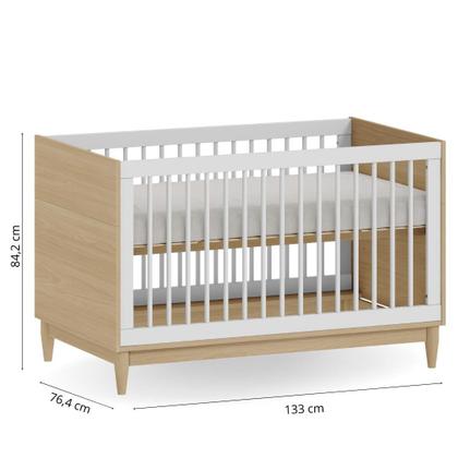 Imagem de Conjunto Quarto de Bebê Tomi Quater com Berço Americano 2 em 1 e Cômoda 6 Gavetas Branco com Carvalho em MDF