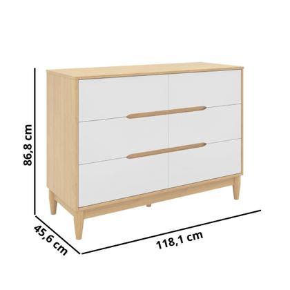 Imagem de Conjunto Quarto de Bebê Tomi Quater com Berço Americano 2 em 1 e Cômoda 6 Gavetas Branco com Carvalho em MDF