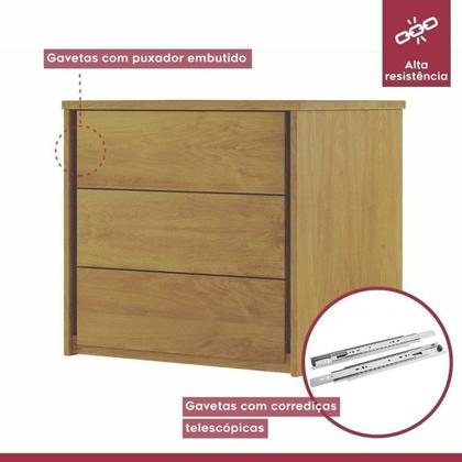 Imagem de Conjunto Quarto de Casal Cama 140cm e 2 Mesas de Cabeceira 3 Gavetas
