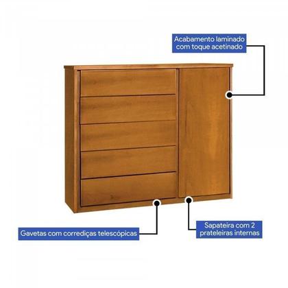 Imagem de Conjunto Quarto de Casal Cama 140cm e Cômoda 5 Gavetas 1 Porta com Sapateira