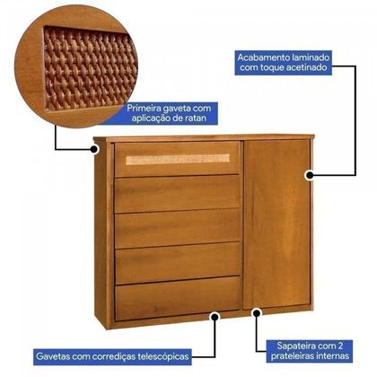 Imagem de Conjunto Quarto de Casal Cama 140cm e Cômoda 5 Gavetas com Sapateira