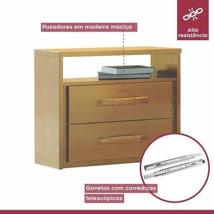 Imagem de Conjunto Quarto de Casal Cama Casal 140cm Madeira Maciça Ratan e 2 Mesas de Cabeceira 2 Gavetas2