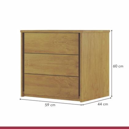 Imagem de Conjunto Quarto de Casal Cama em Madeira Maciça 140cm e 2 Mesas de Cabeceira 3 Gavetas Unique