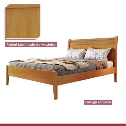 Imagem de Conjunto Quarto de Casal Cama Madeira Maciça Detalhe Rattan e Cômoda 5 Gavetas com Sapateira Unique