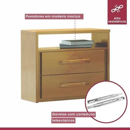 Imagem de Conjunto Quarto de Casal Cama Queen em Madeira Maciça e 2 Mesas de Cabeceira 2 Gavetas Unique