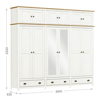 Imagem de Conjunto Quarto: Guarda-Roupa 12 Portas Cabeceira Cômoda 8 Gavetas 2 Mesas Cabeceiras Branco/Freijó Topázio Madeira Pinus - Finestra