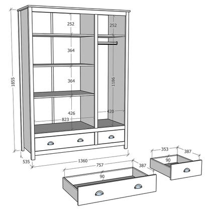 Imagem de Conjunto Quarto: Guarda-Roupa 3 Portas, Escrivaninha, Cômoda 4 Gavetas Branco/Freijó Topázio Madeira Pinus - Finestra